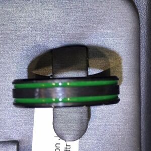 Mens Tungsten Ring Sz10 Black/Green Strips Unique Look New W Tags
